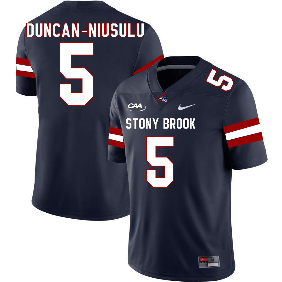 Stony Brook Seawolves #5 Shamoun Duncan-Niusulu College Football Jerseys Stitched-Navy